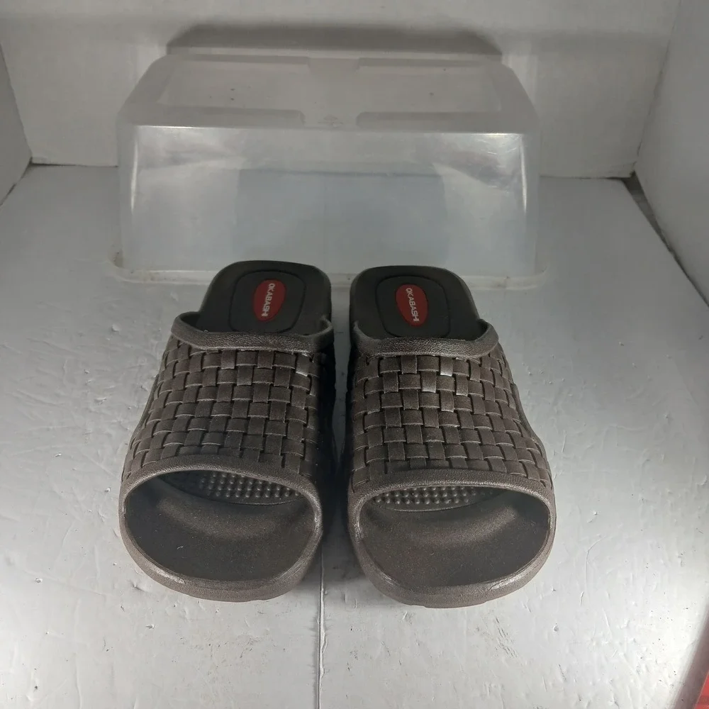 Okabashi Slide Sandals Size L Brown Basketweave Comfort Ergonomic Made in USA